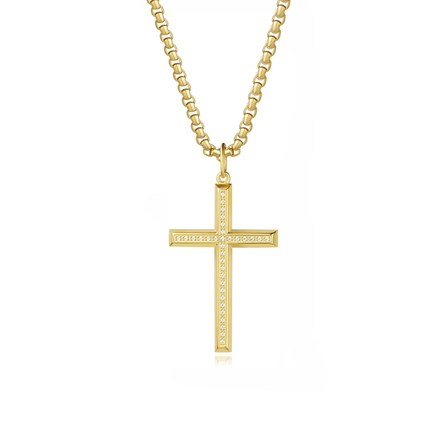 FANCIME Mens Beveled Cross 925 Silver Necklace