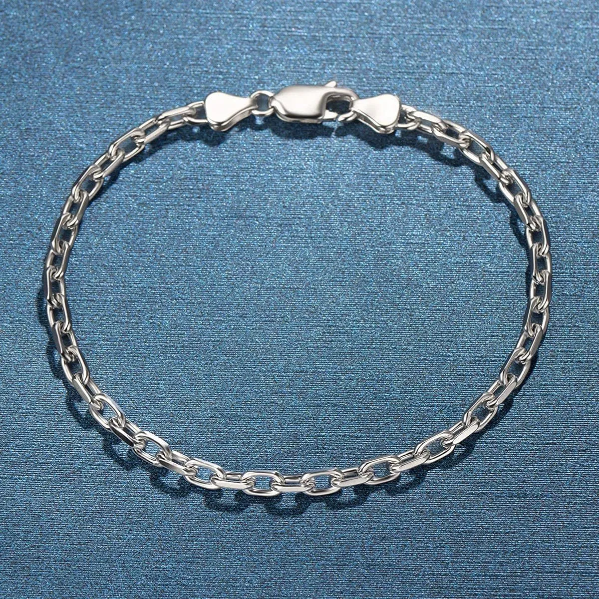 FANCIME Men's Oval Cable Chain Sterling Silver Bracelet