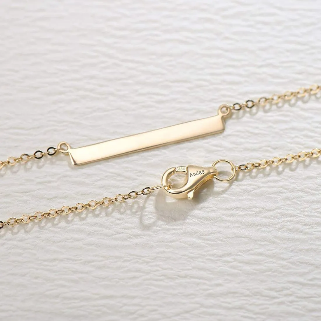 FANCIME "Simply Bar" Horizontal Gold Bar 14K Yellow Gold Necklace