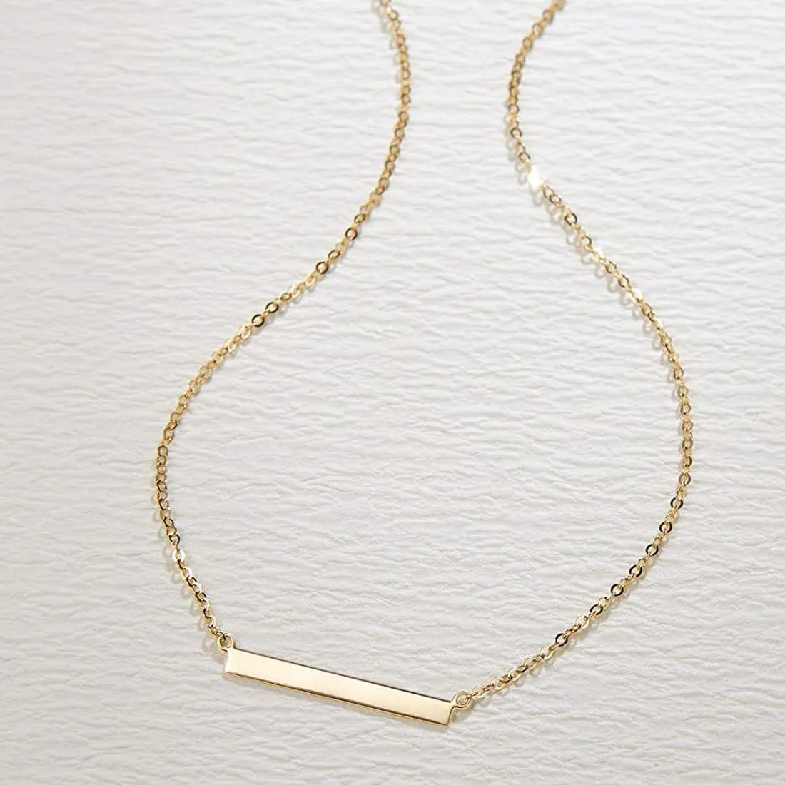 FANCIME "Simply Bar" Horizontal Gold Bar 14K Yellow Gold Necklace