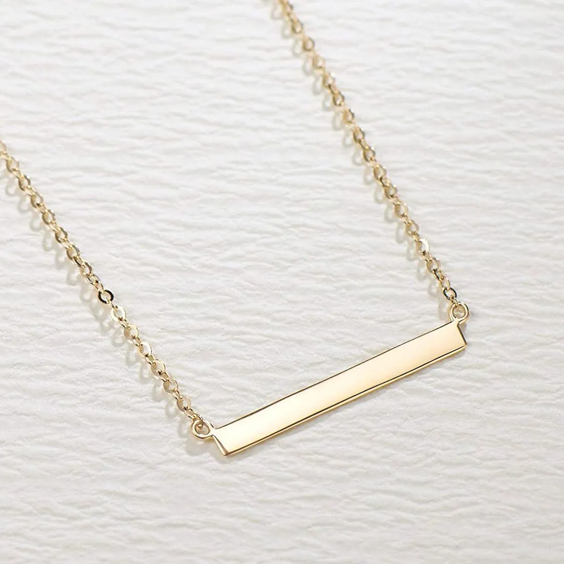 FANCIME "Simply Bar" Horizontal Gold Bar 14K Yellow Gold Necklace