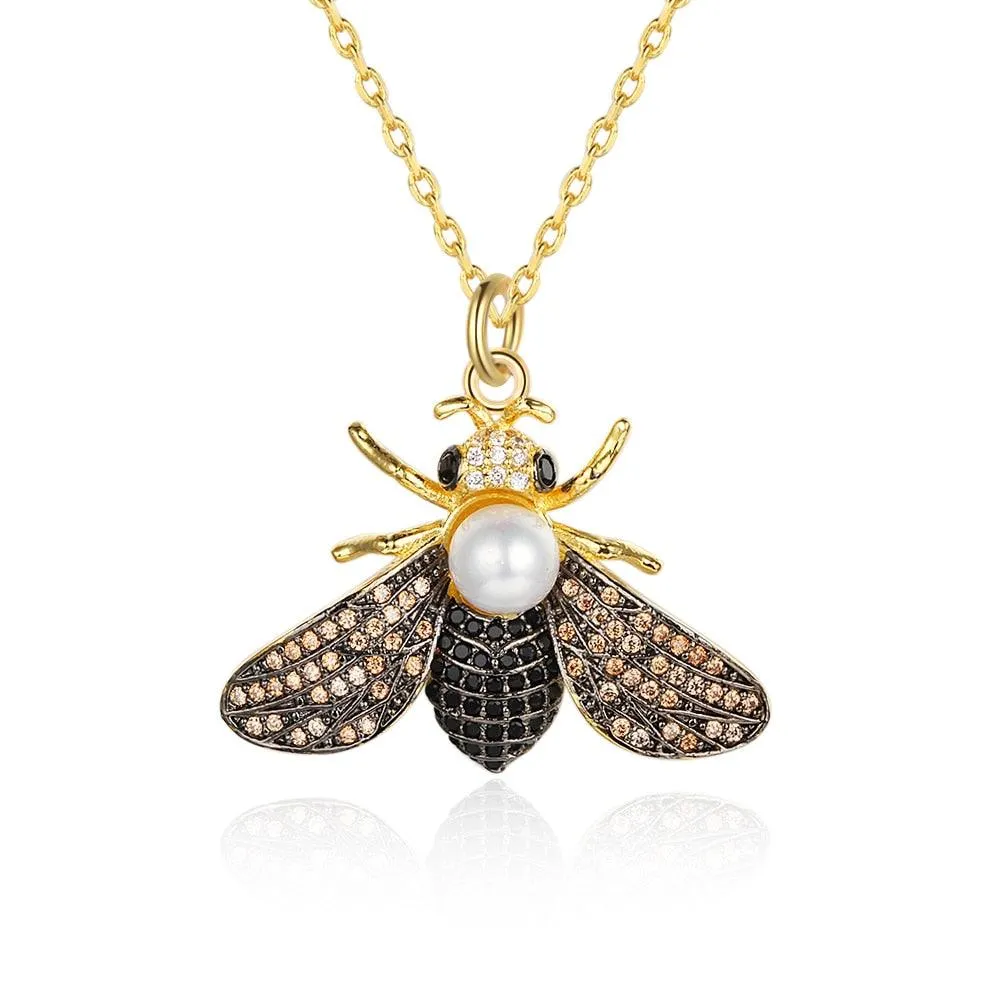 Fashionable Cubic Zirconia Pearl Jewelry Necklace with Bee Insect