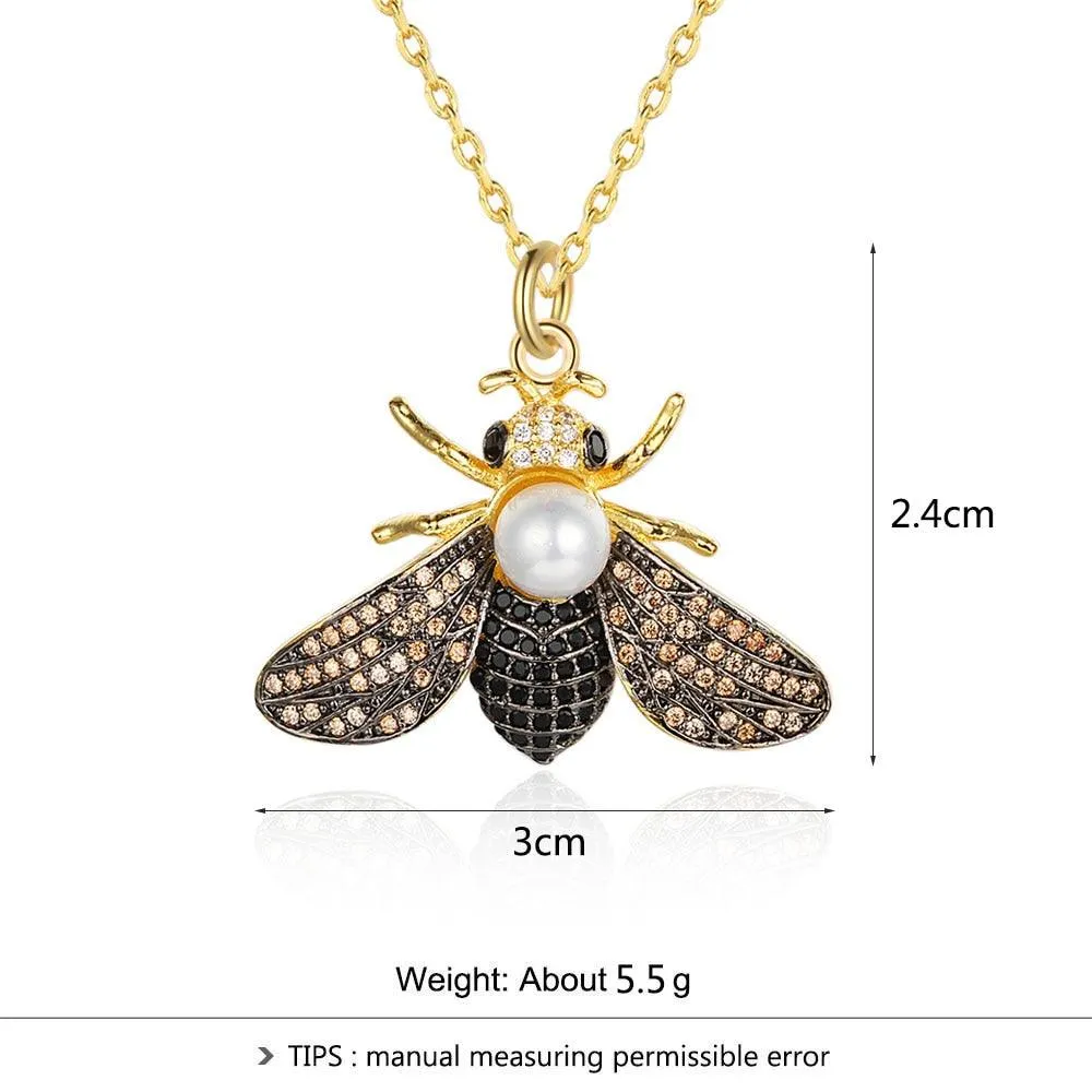 Fashionable Cubic Zirconia Pearl Jewelry Necklace with Bee Insect