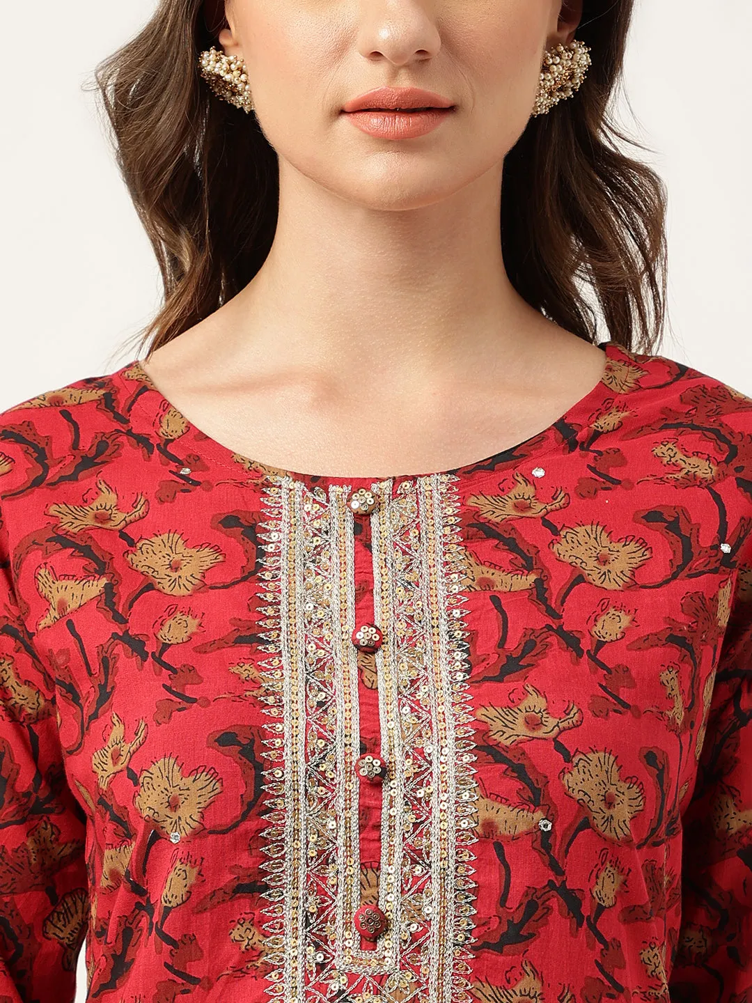 Floral Printed Cotton Kurta With Sharara Set