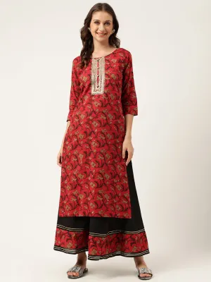 Floral Printed Cotton Kurta With Sharara Set