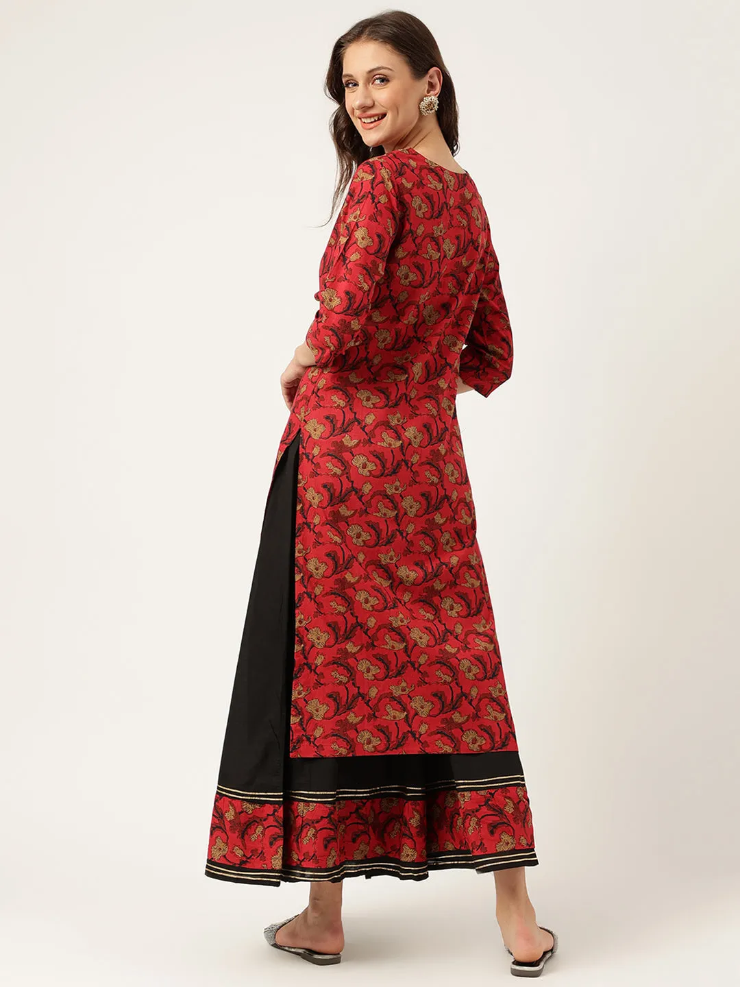 Floral Printed Cotton Kurta With Sharara Set