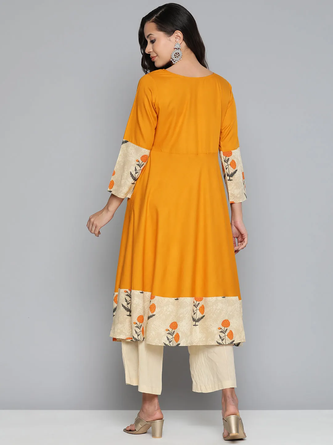 Floral Printed Mustard Floral Kurta