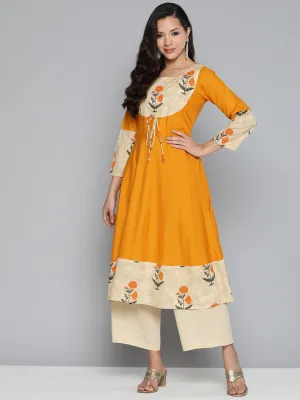 Floral Printed Mustard Floral Kurta