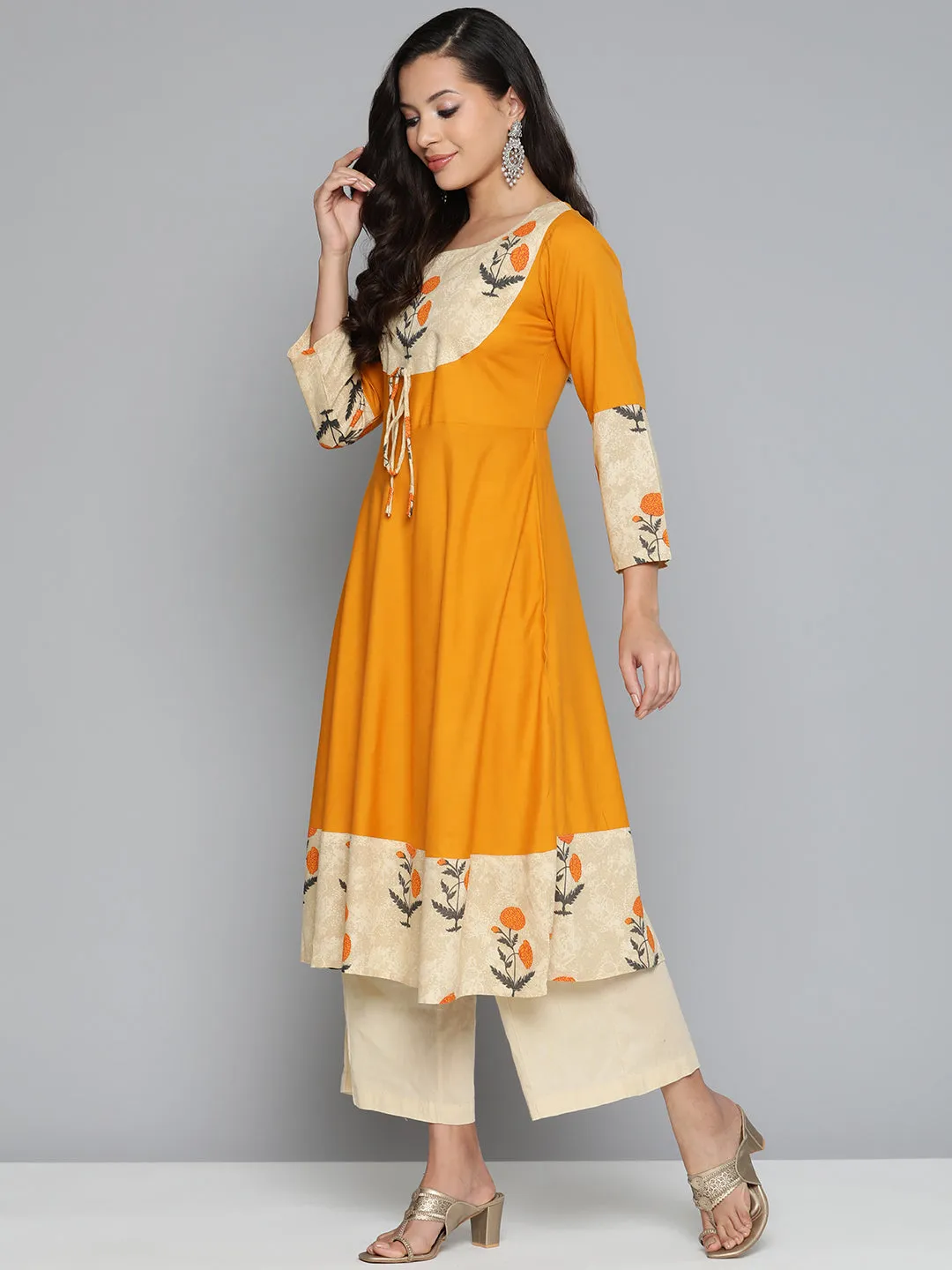 Floral Printed Mustard Floral Kurta