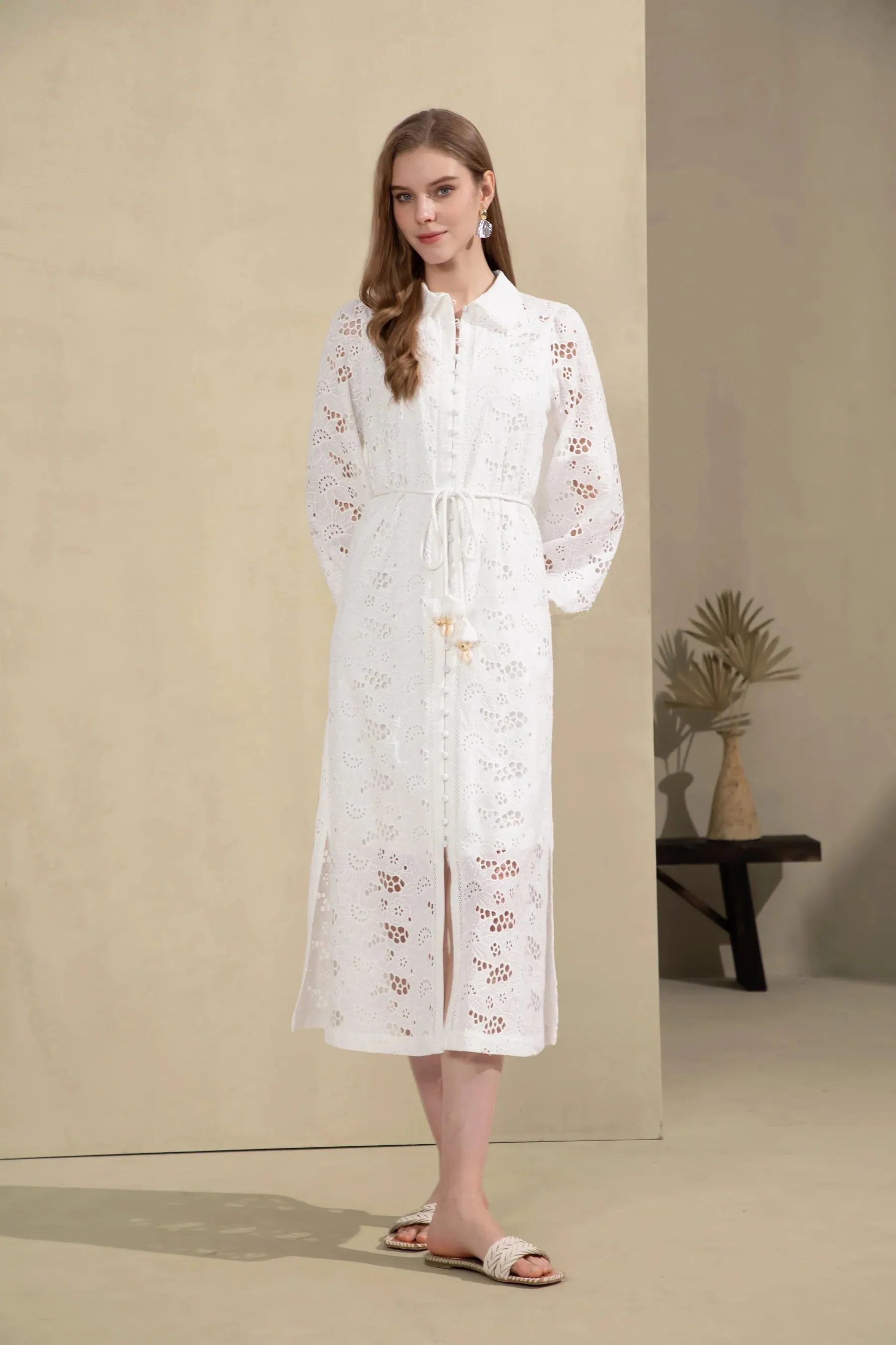 GDS Rosie Embroidered Long Dress  | White