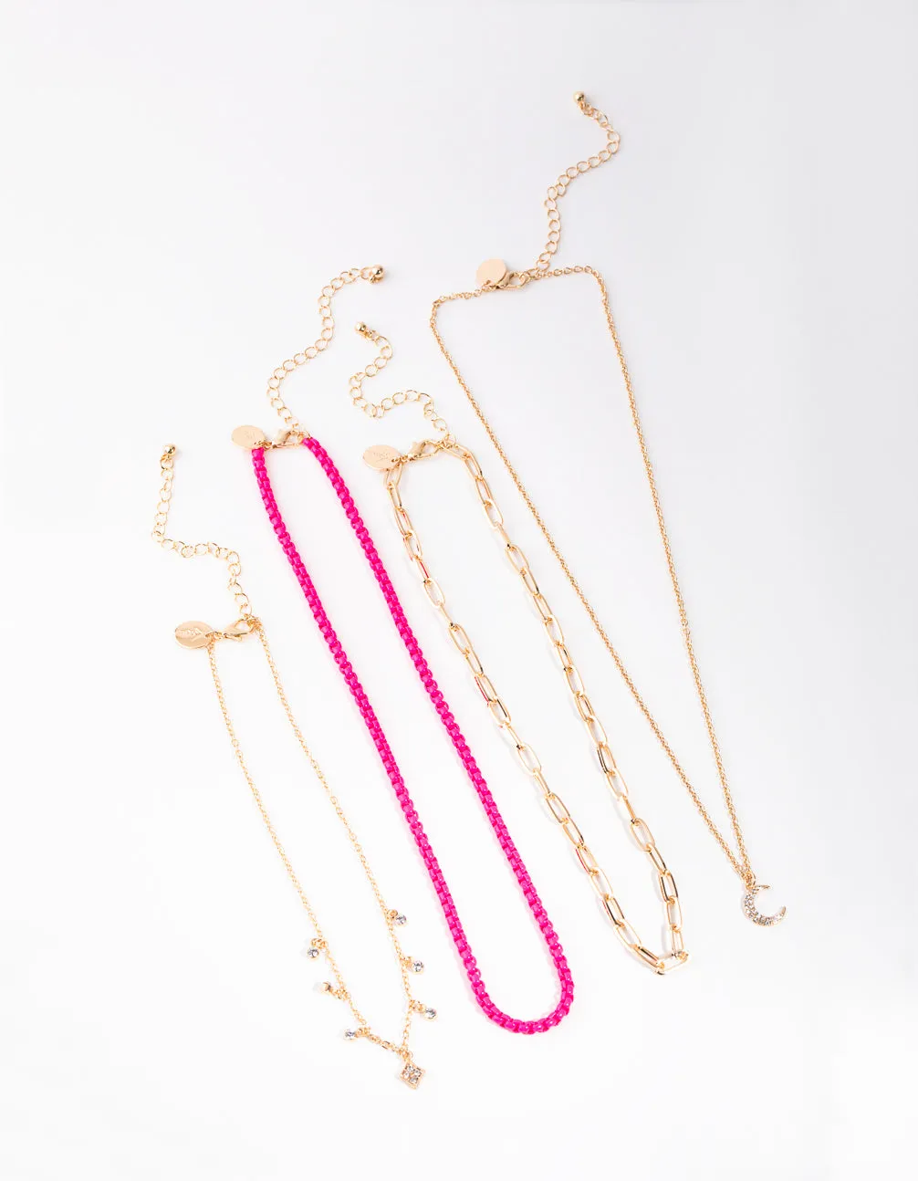 Gold Matte Neon Moon Necklaces 4-Pack