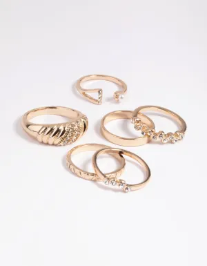 Gold Pearl Diamante Ring Stack Pack