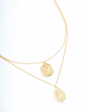 Gold Plated Coin Pendant Layered Necklace