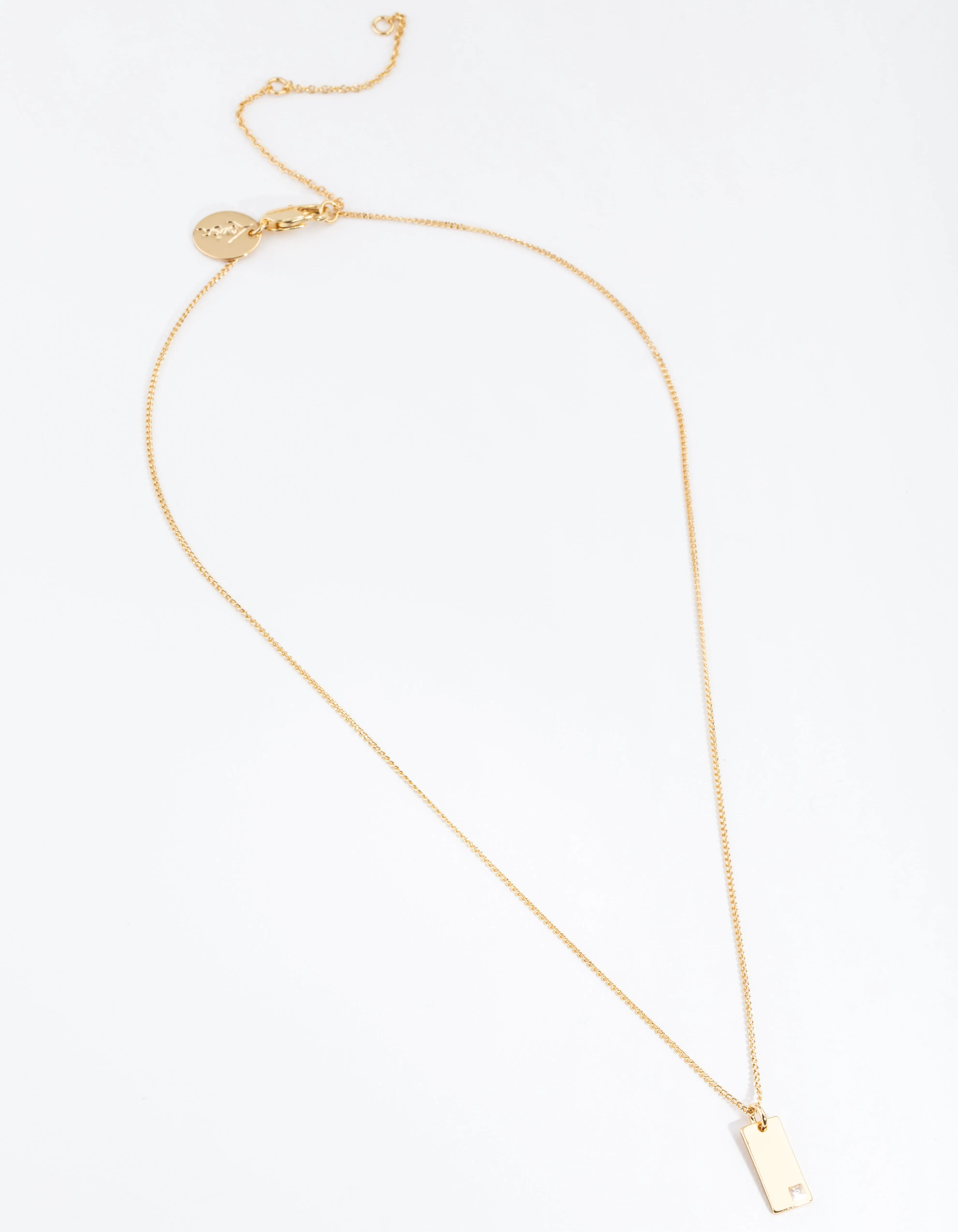 Gold Plated Rectangle Tag Necklace