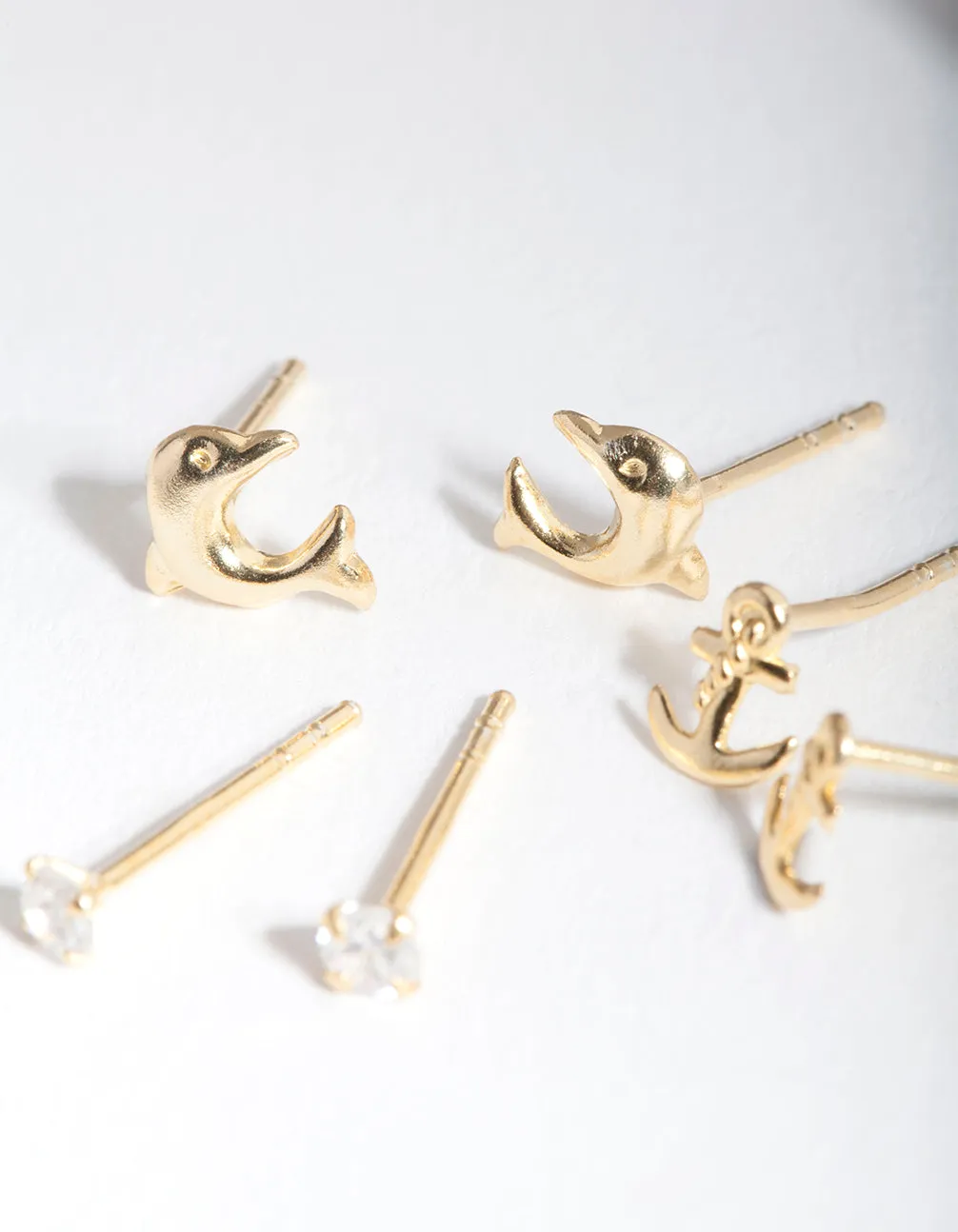 Gold Plated Sterling Silver Dolphin Stud Earring Pack