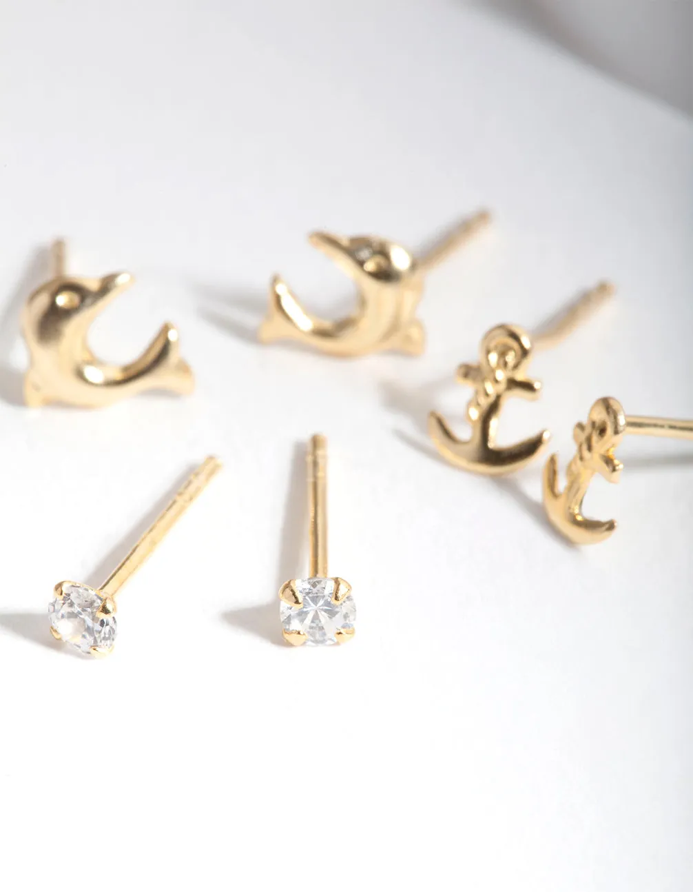 Gold Plated Sterling Silver Dolphin Stud Earring Pack