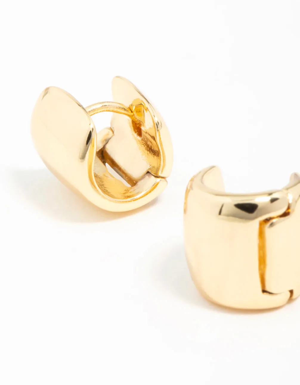 Gold Plated Wide Mini Huggie Earrings