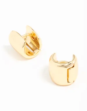 Gold Plated Wide Mini Huggie Earrings