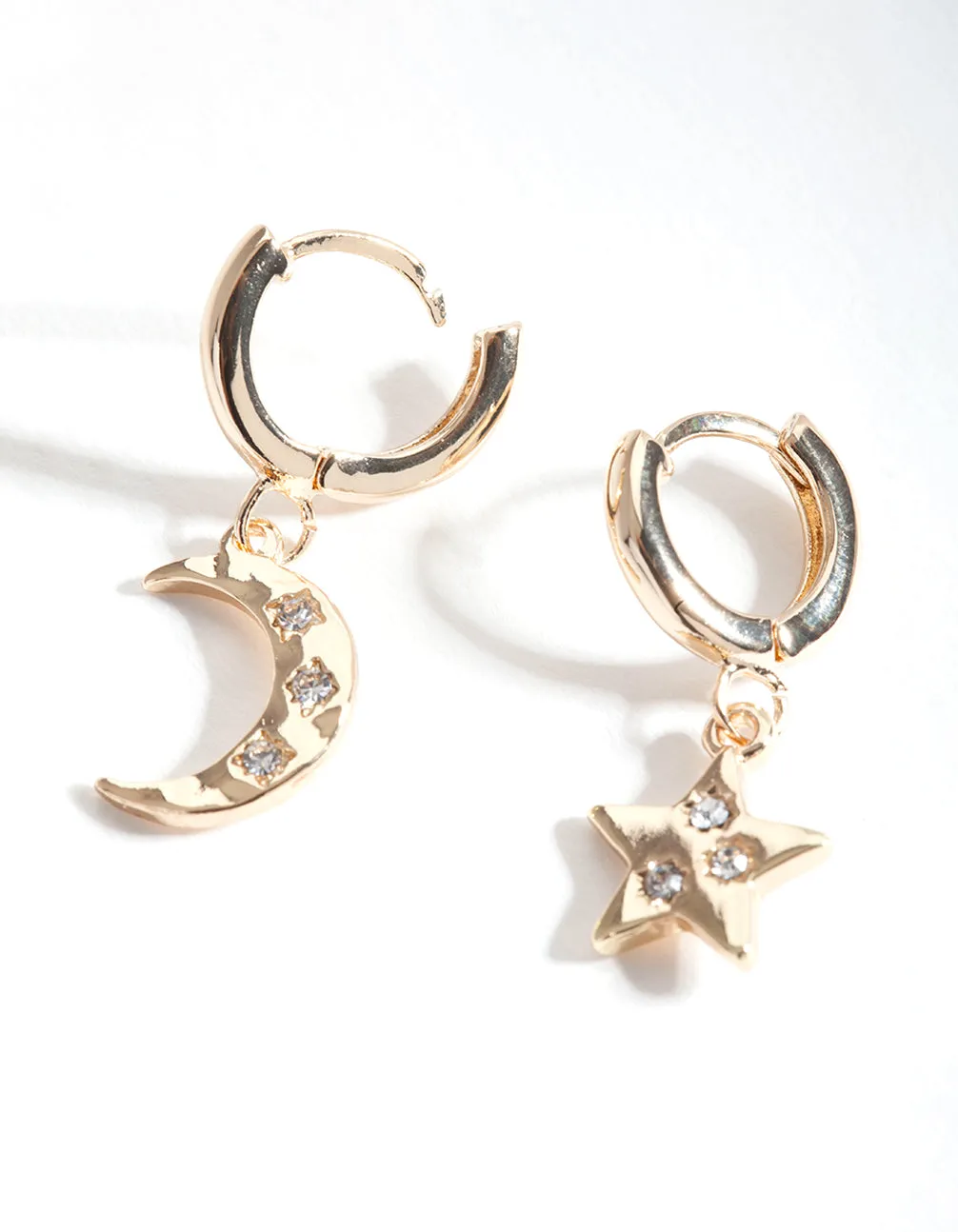 Gold Star Moon Huggie Earrings