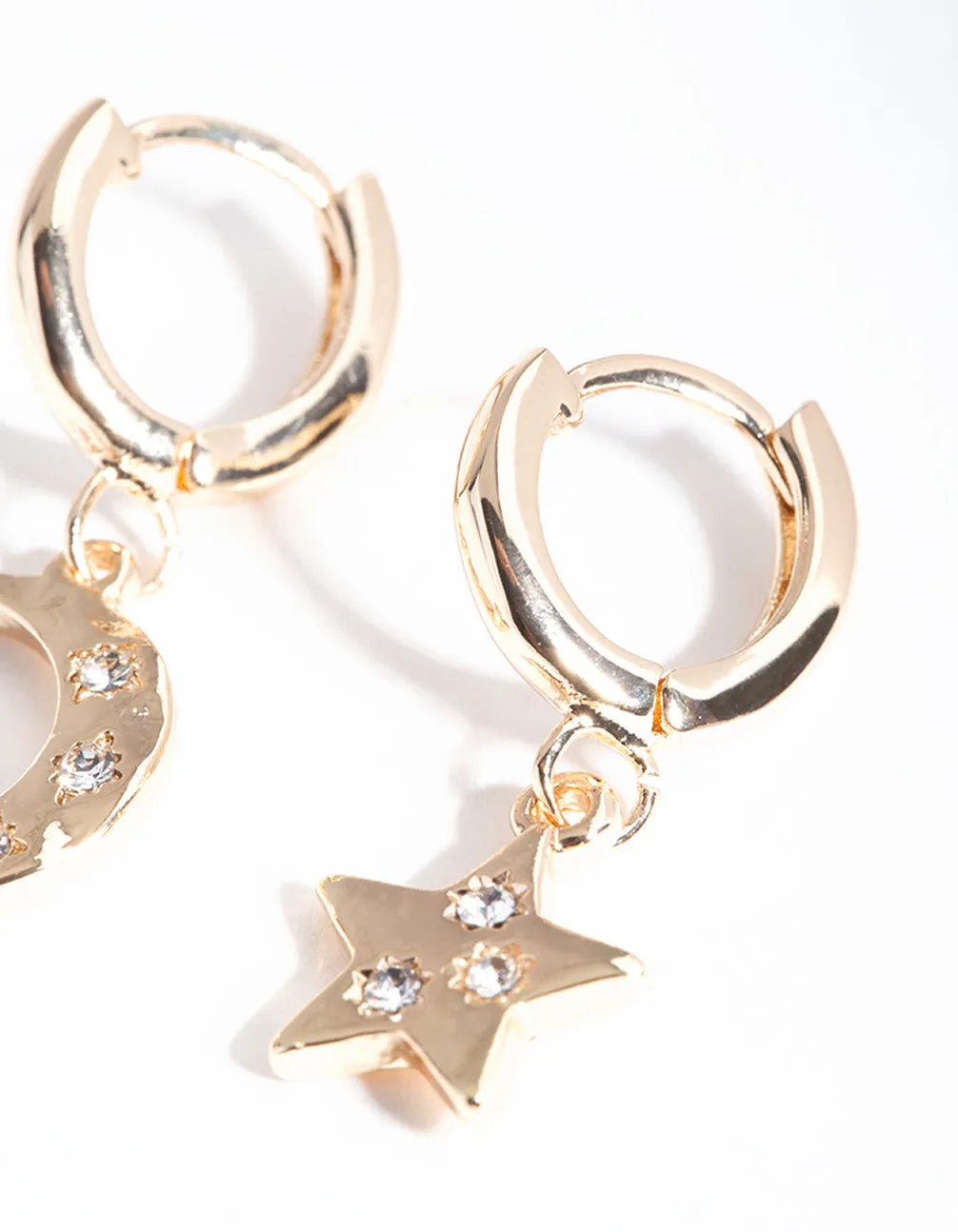 Gold Star Moon Huggie Earrings