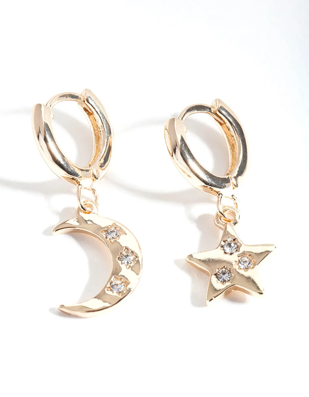 Gold Star Moon Huggie Earrings