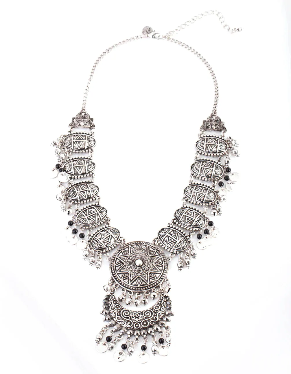 Gunmetal Bohemian Bead Drop Necklace