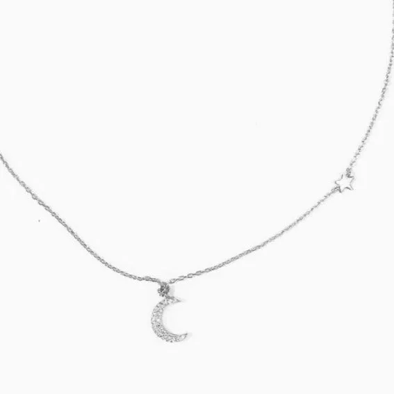 Hanging Moon   Star Necklace (sterling silver or 16K gold)