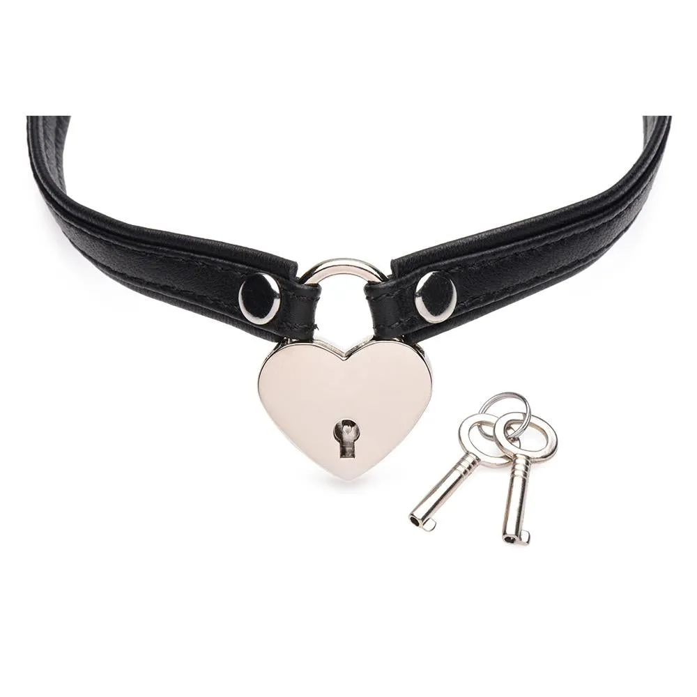 Heart Lock Leather Choker with Lock and Key