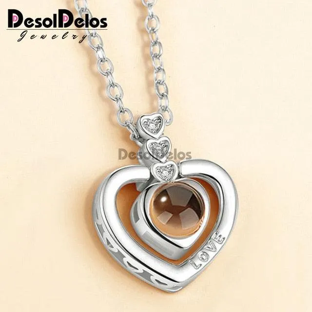 I Love You Projection Charm Pendant Necklaces Heart-shaped Crystal Wedding Ladies Necklace