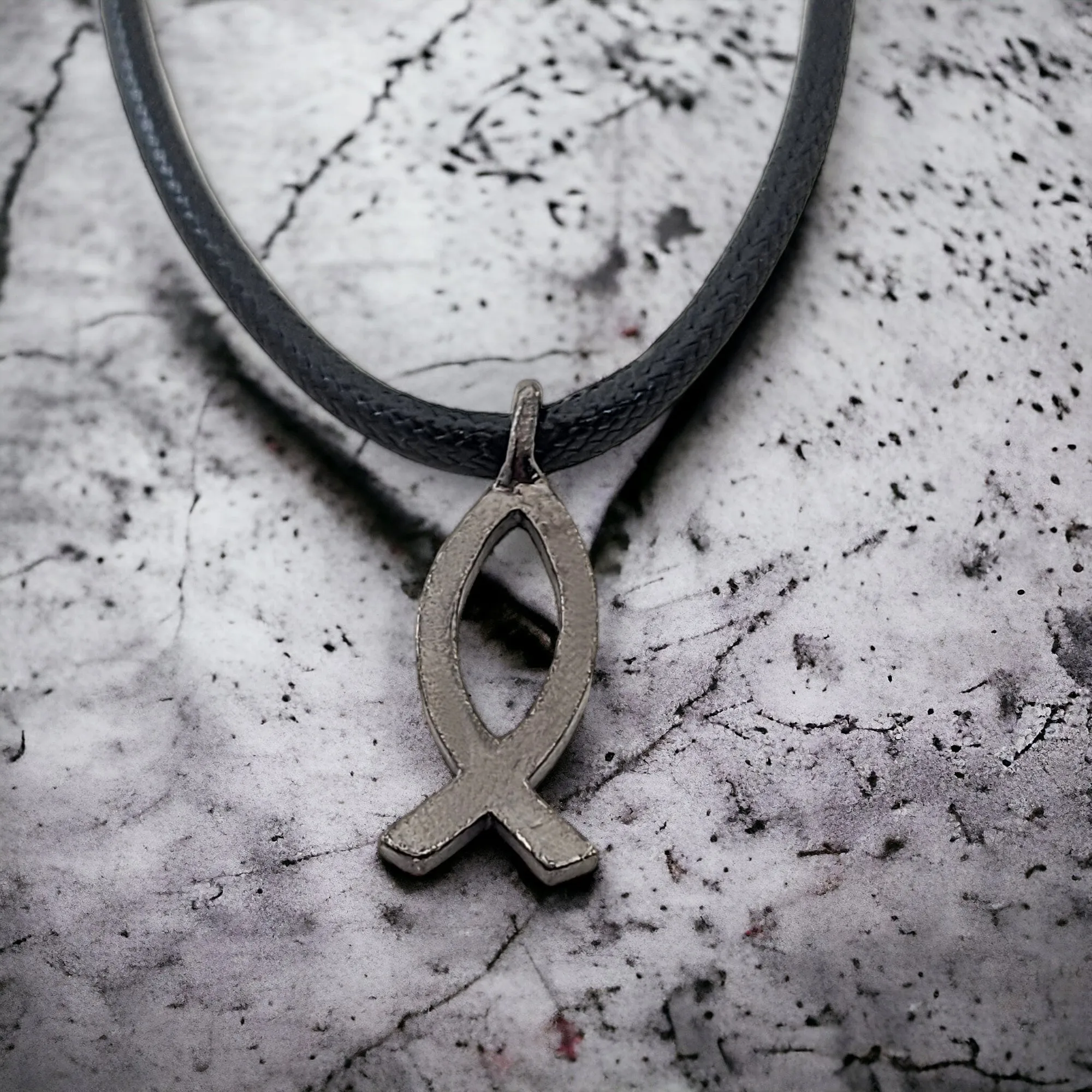 Jesus Ichthus Small Fish Gunmetal Finish Necklace