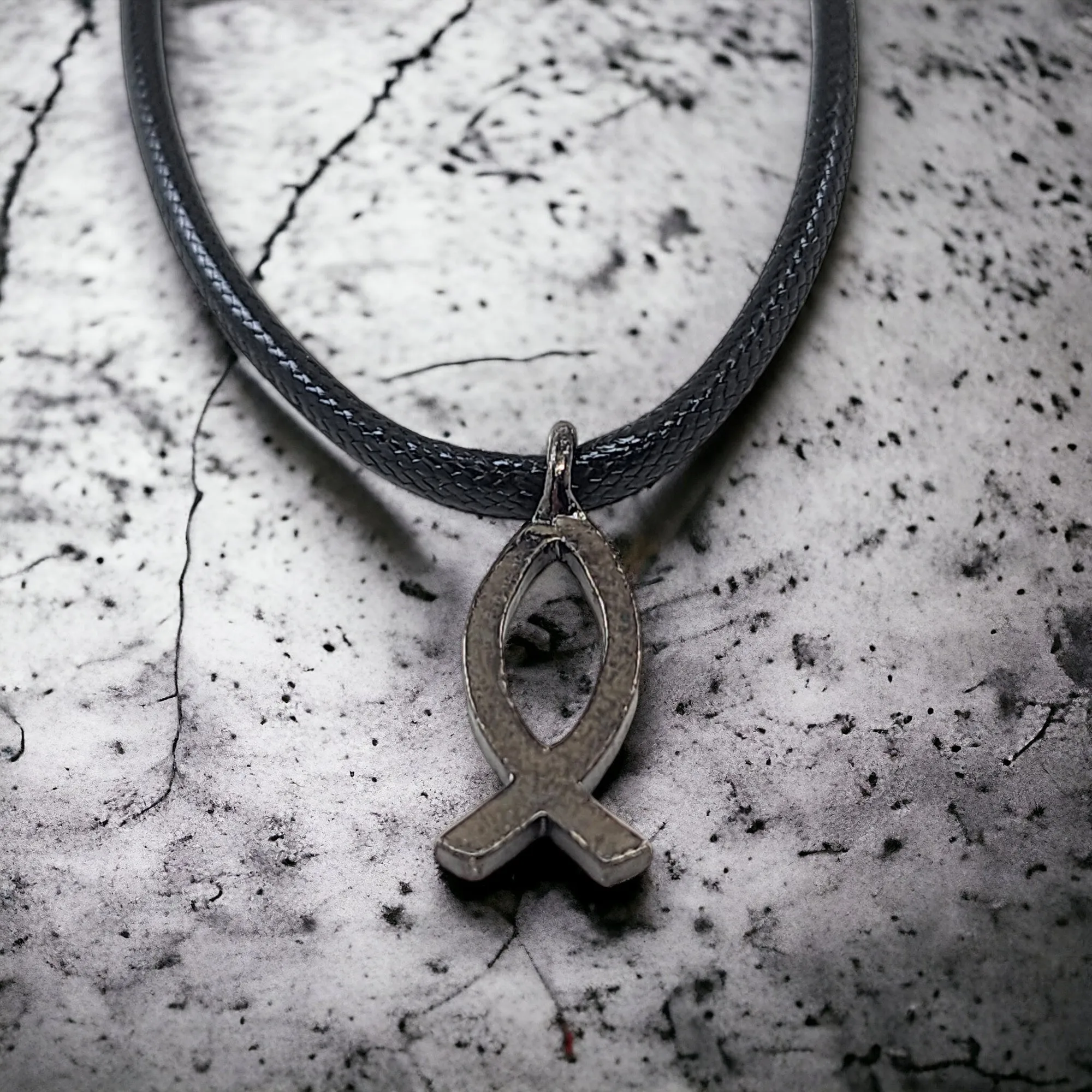 Jesus Ichthus Small Fish Gunmetal Finish Necklace