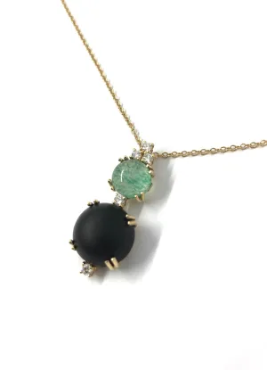 Jet, Diamond and Green Agate Stone Pendant