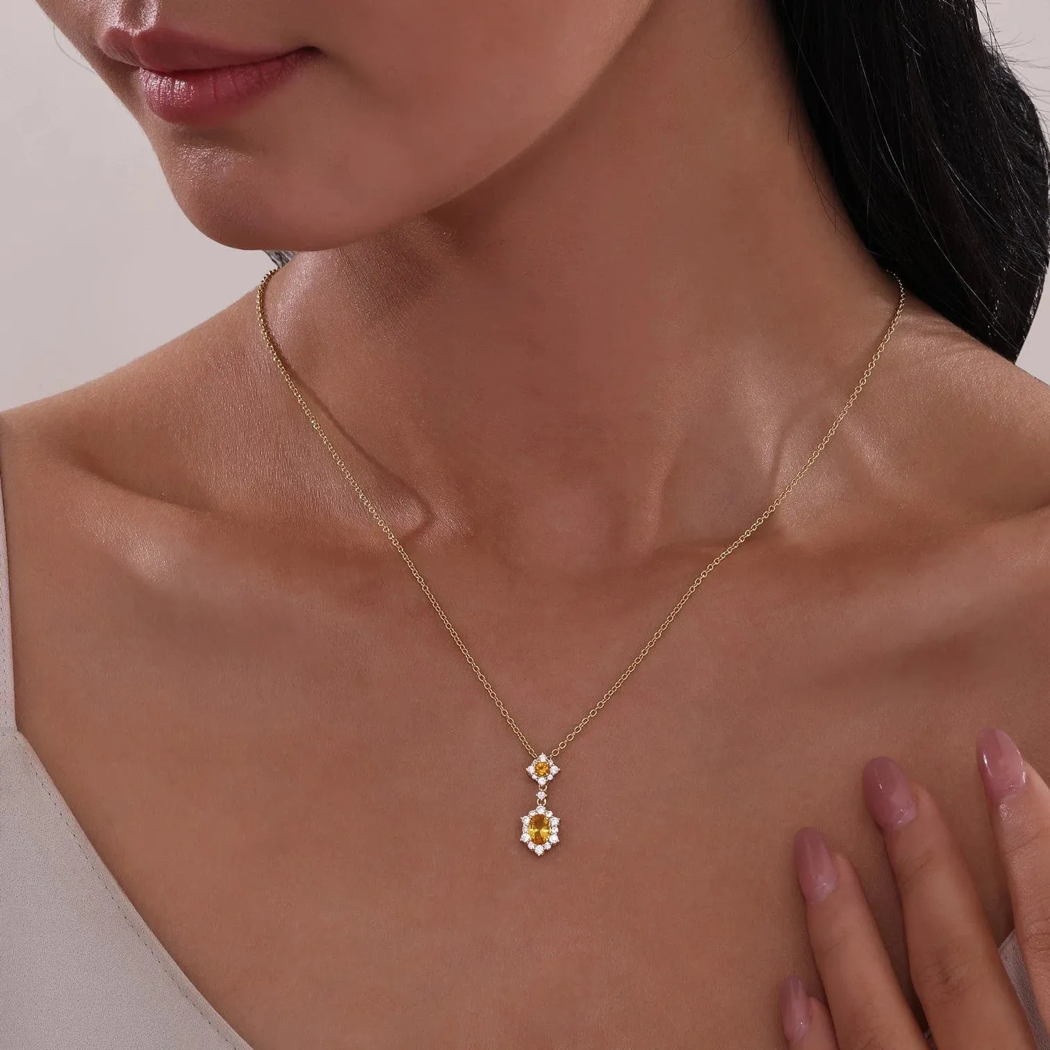 Lafonn Simulated Diamond & Citrine Oval Halo Necklace N0322CTG20