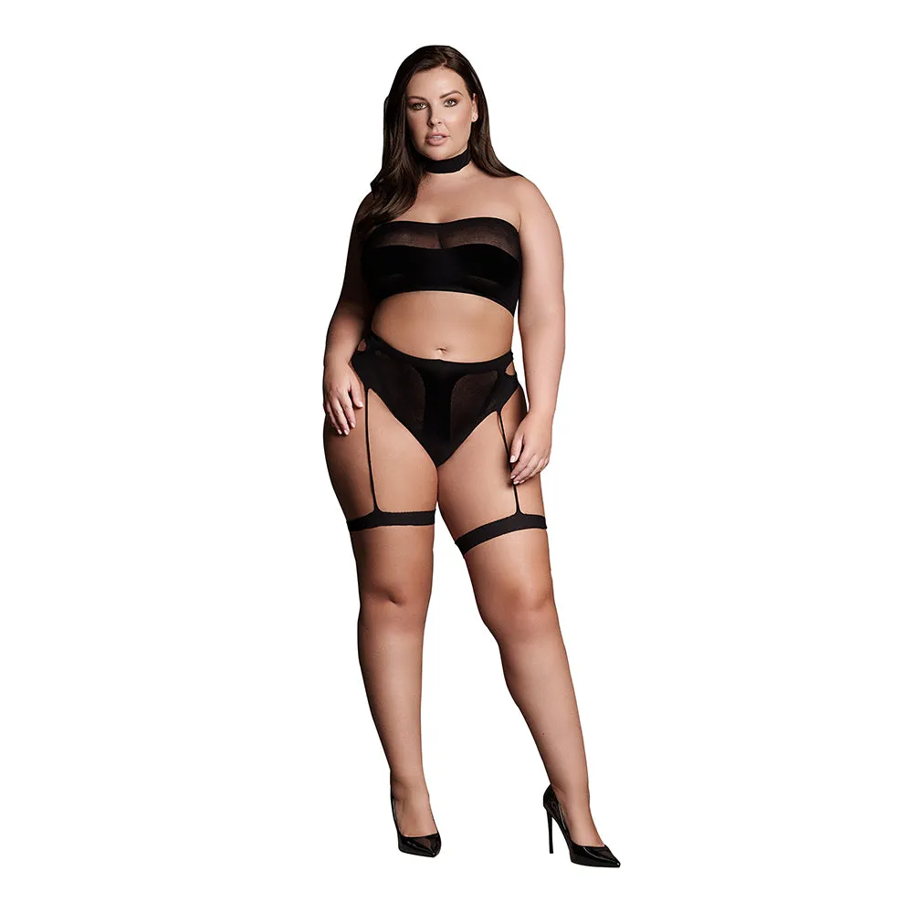 Le Desir Shade Ananke XII Choker, Bandeau Top & Panty with Garters Black Queen