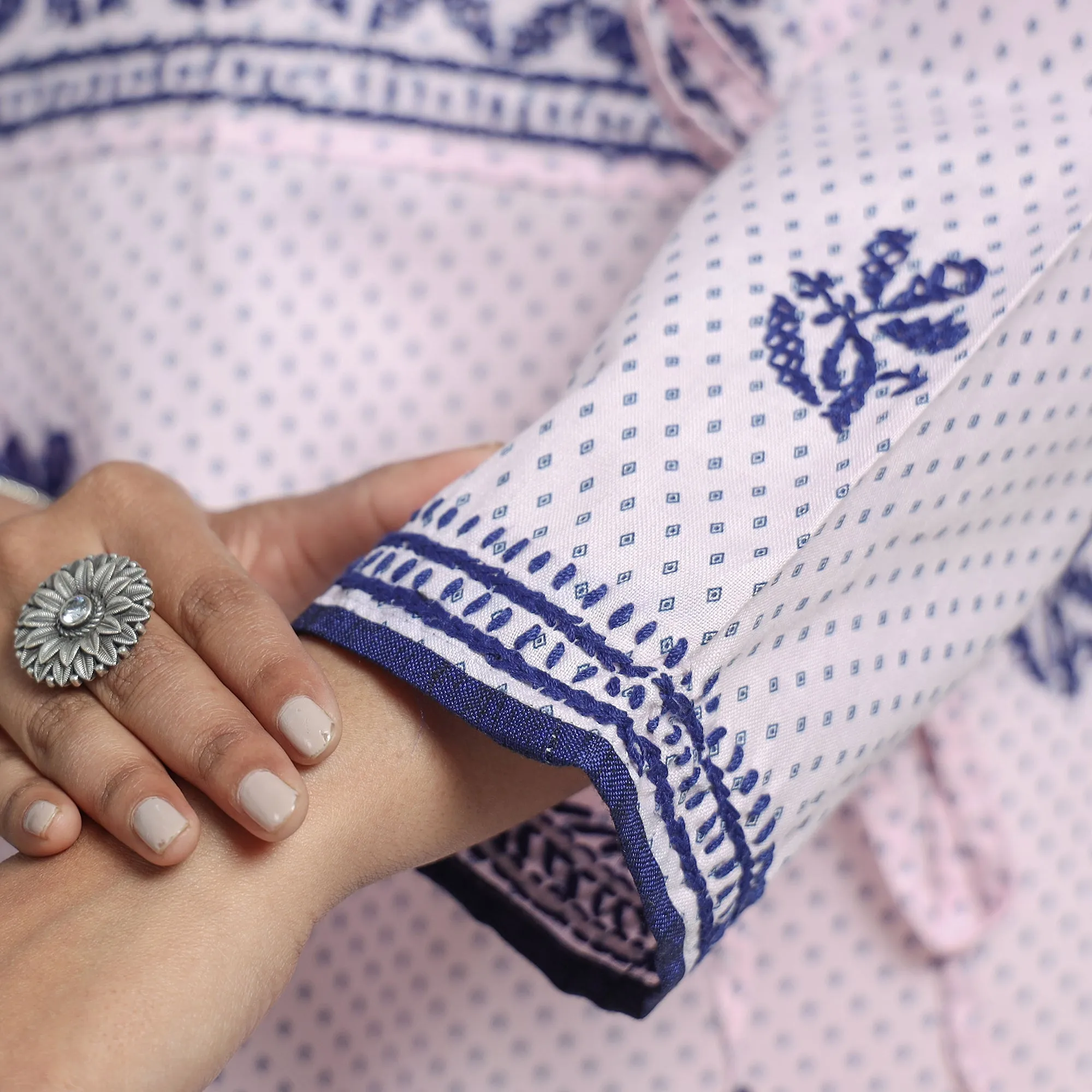 Light Pink Chikankari Hand Embroidered Cotton Long Kurta