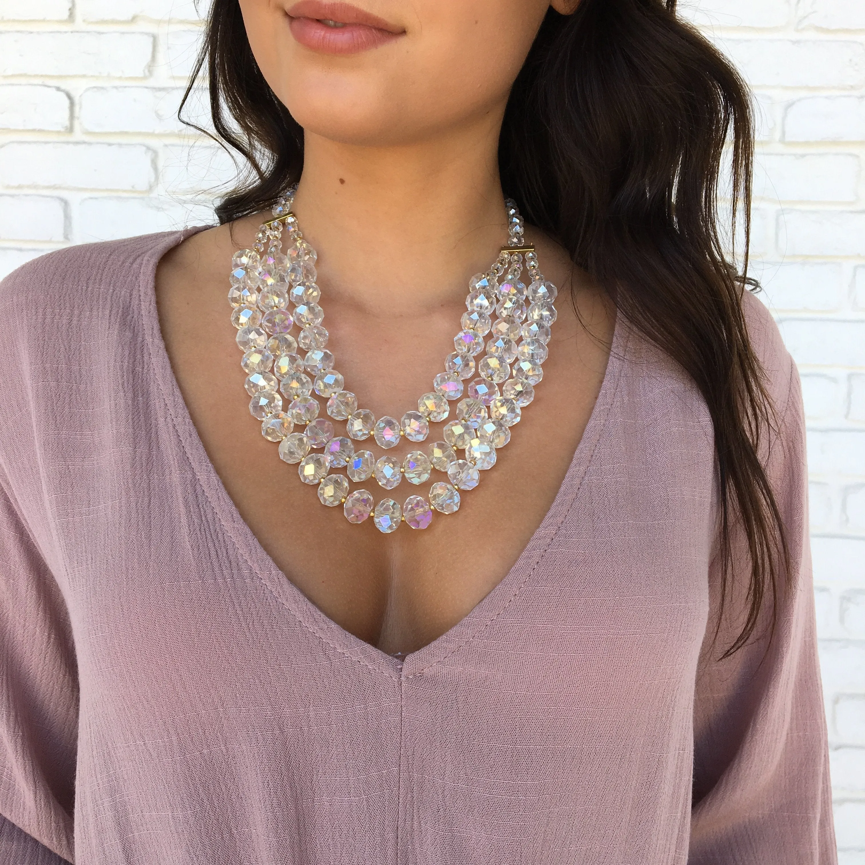 Lucite Layered Crystal Necklace