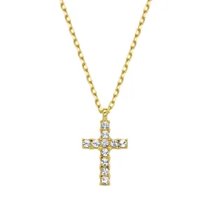 Men's 14k Gold Plated 22" CZ Cross Necklace