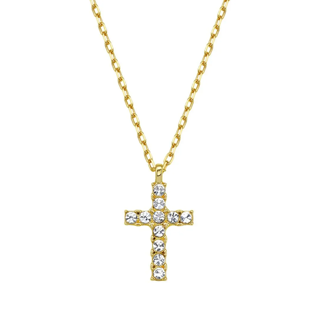 Men's 14k Gold Plated 22" CZ Cross Necklace