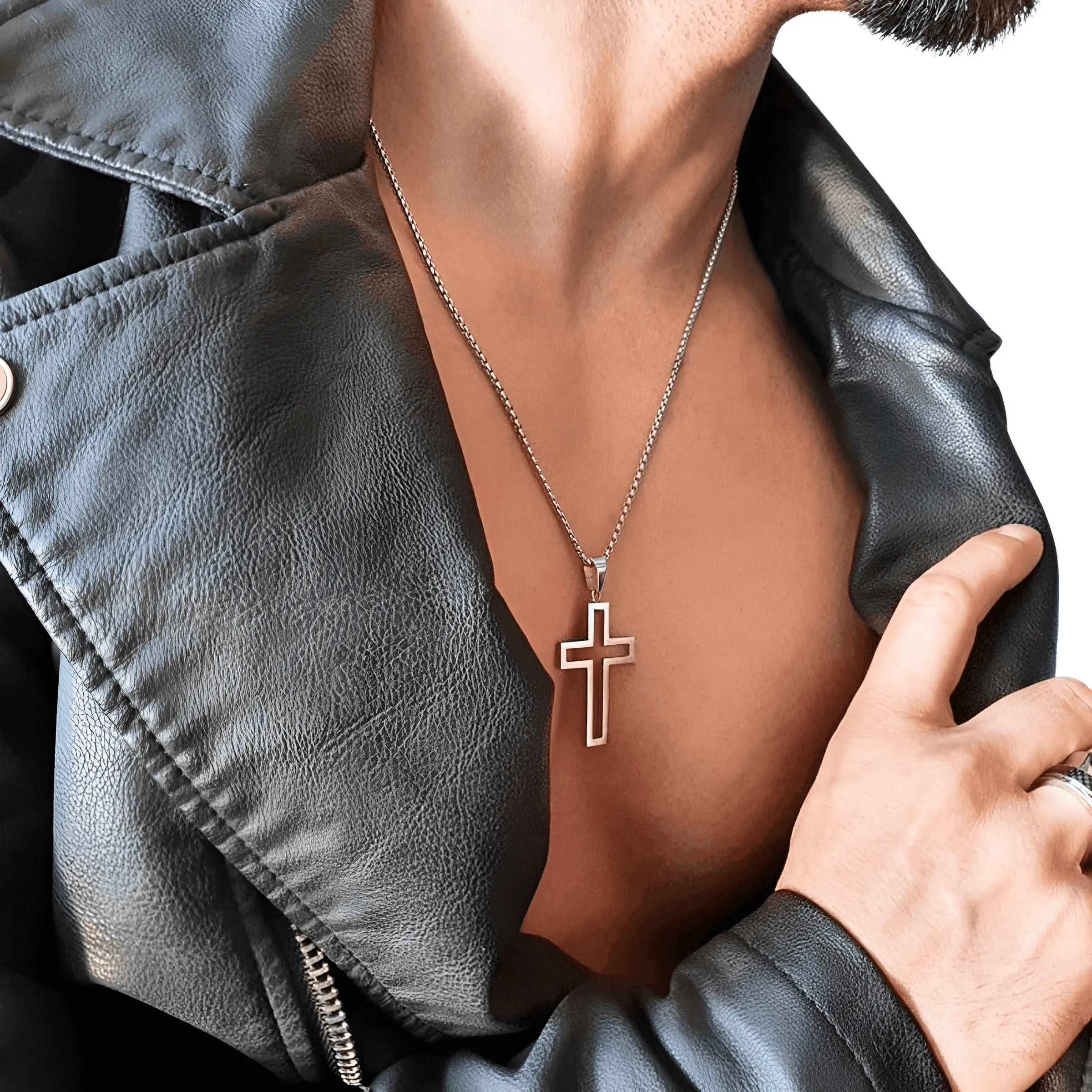 Men's Cross Pendant Necklace - Stainless Steel!