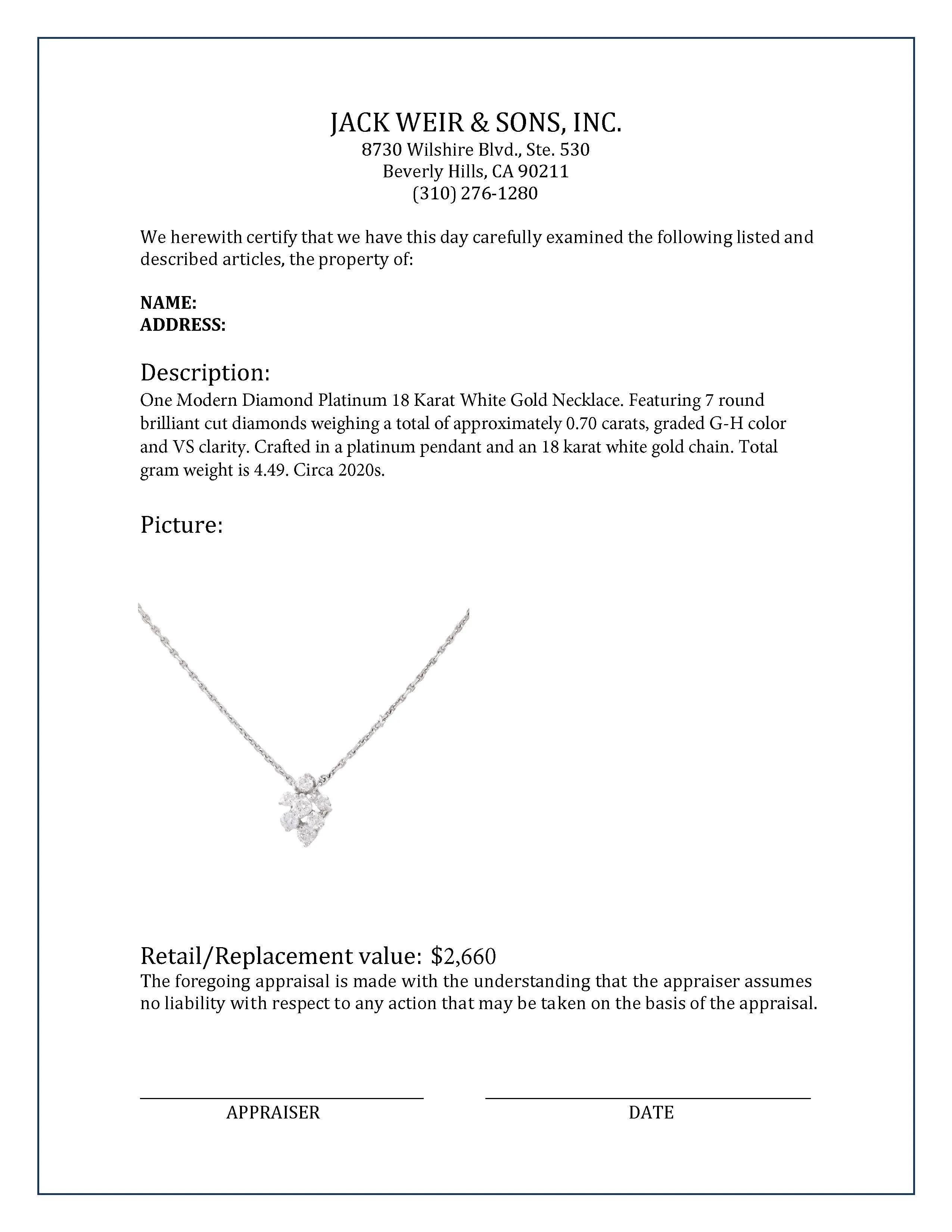 Modern Diamond Platinum 18K White Gold Necklace