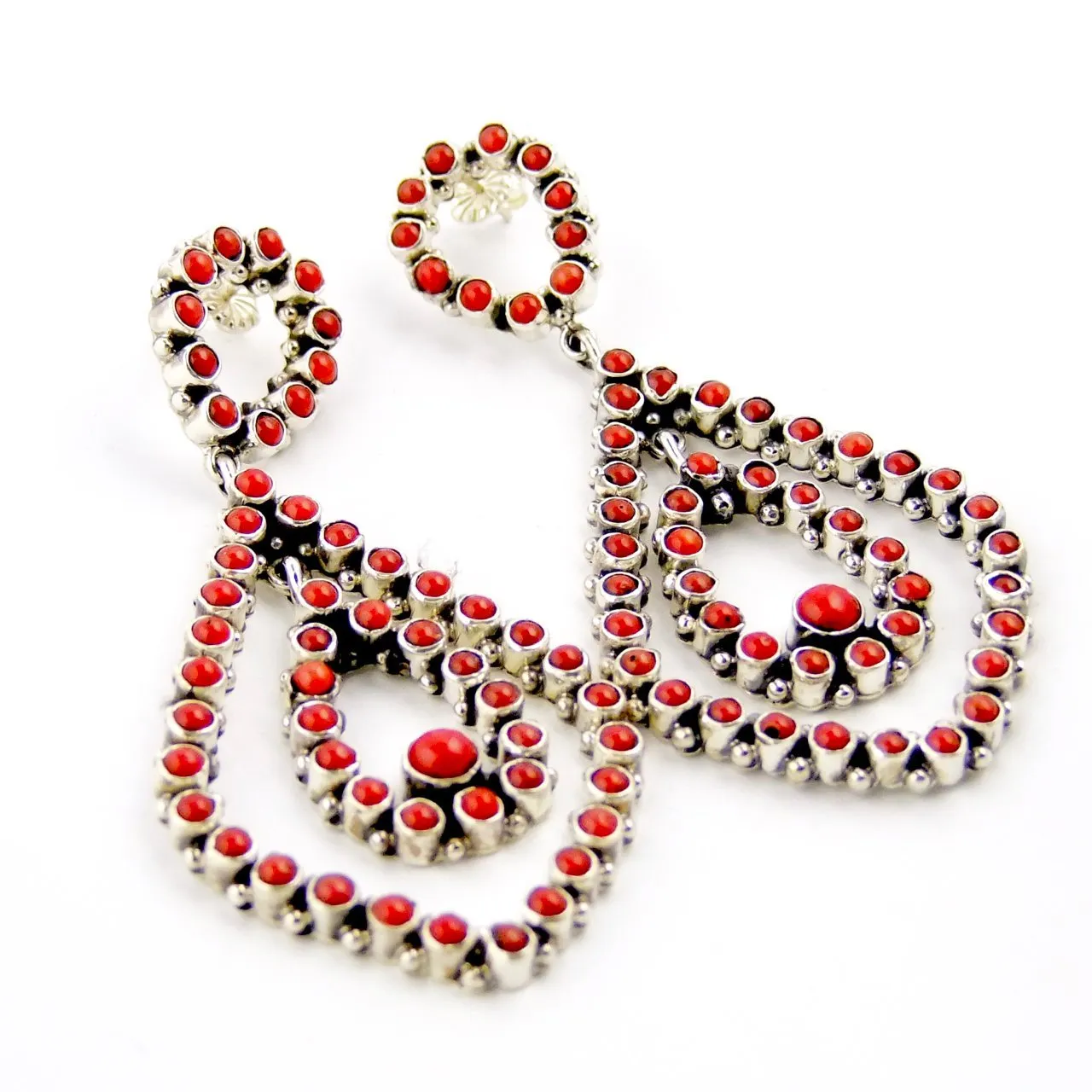 Multi Stone Coral Earrings