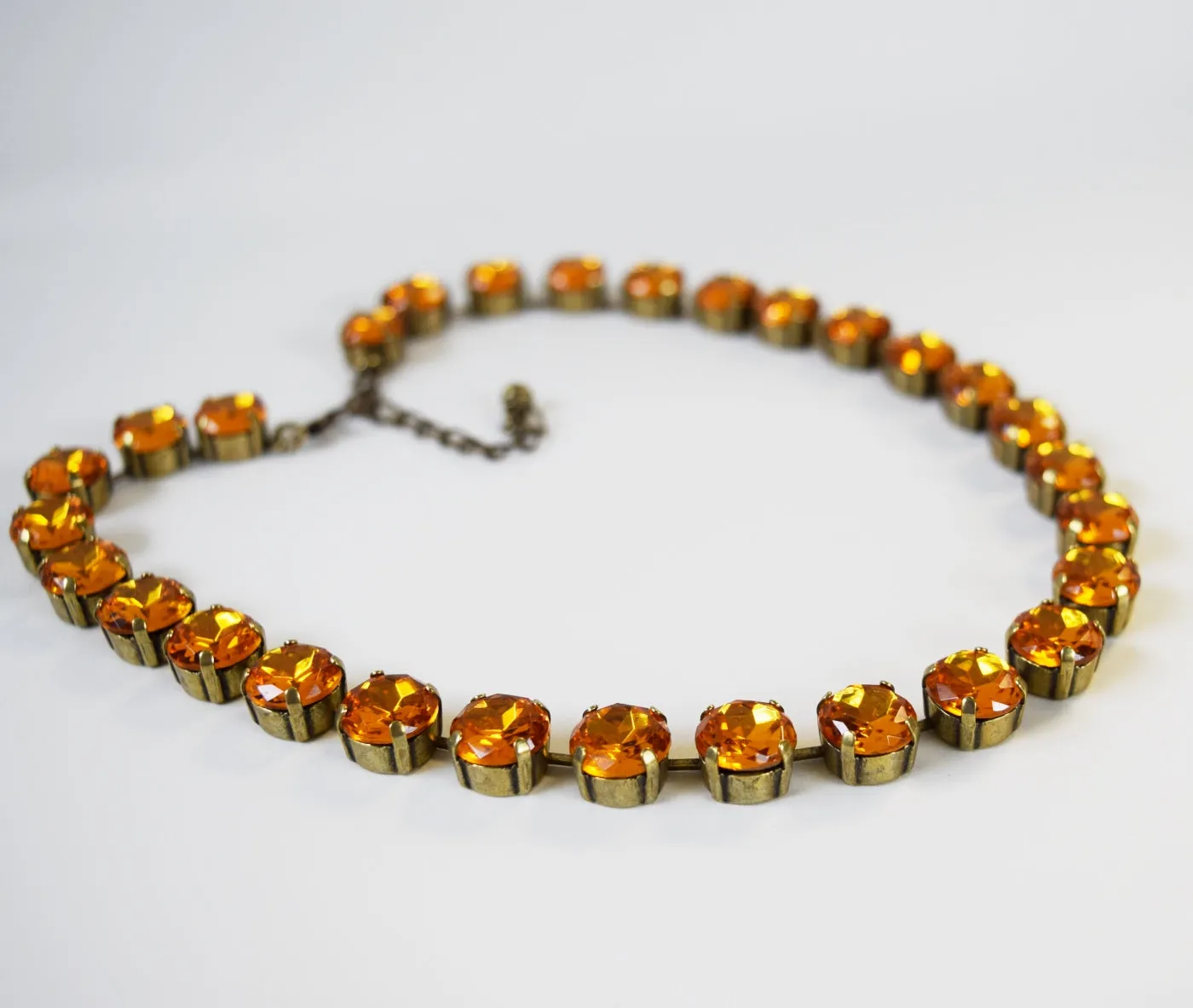 Orange Topaz Collet Necklace | Crystal Riviere Necklace - Small Round