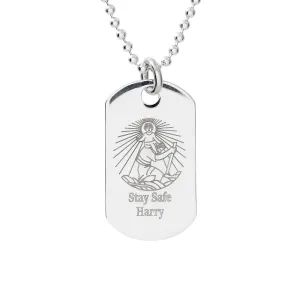 Personalised Skinny Dog Tag St Christopher Silver Necklace