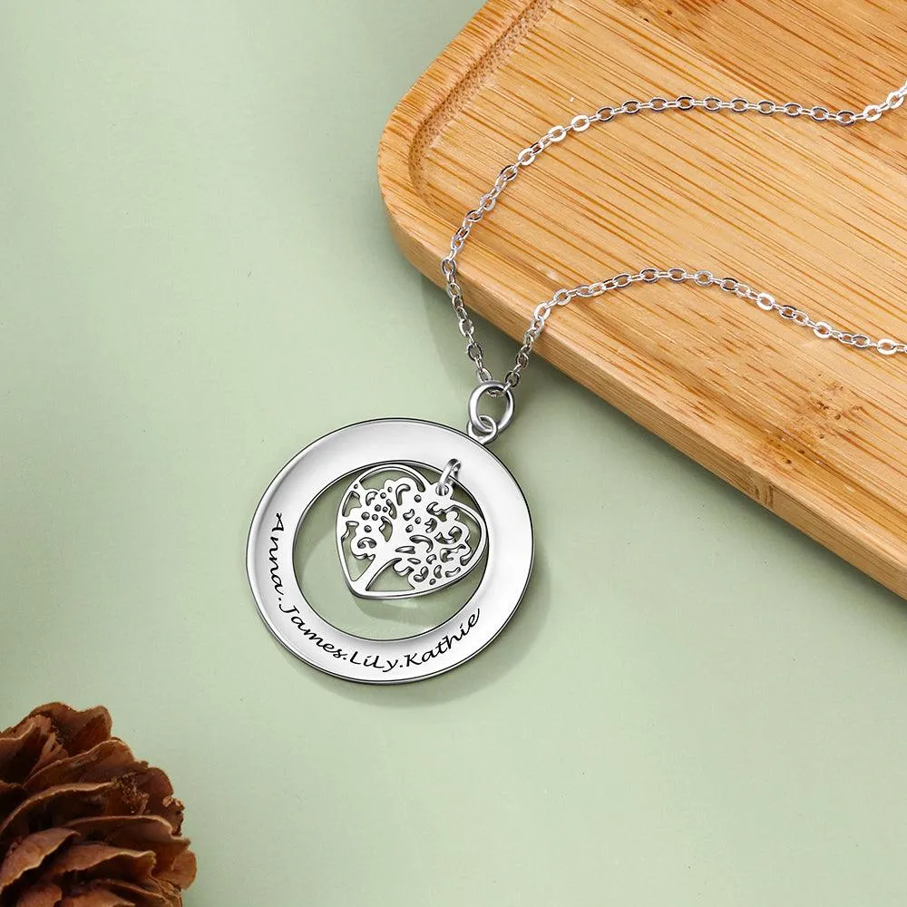 Personalized 925 Silver Sterling Necklace With Tree Of Life Name Engrave Pendant Gift