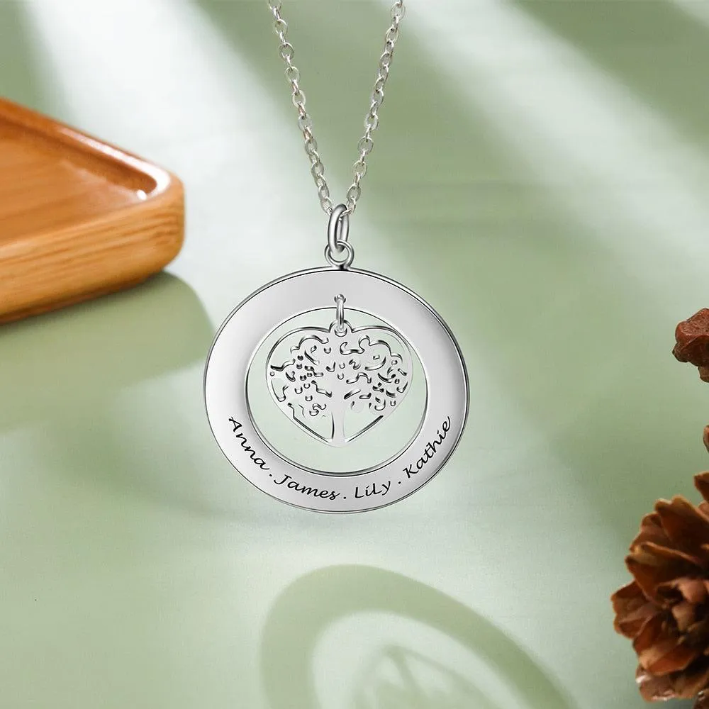 Personalized 925 Silver Sterling Necklace With Tree Of Life Name Engrave Pendant Gift