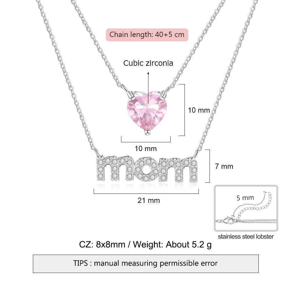 Personalized Women’s Copper Layered Necklace with Customize Cubic Zirconia Heart Birthstone Pendant, Fashion Jewelry Gift for Mother’s Day