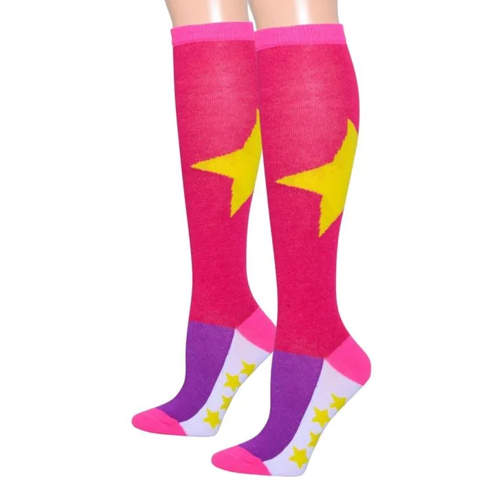 Pink Color Block Star Knee Socks