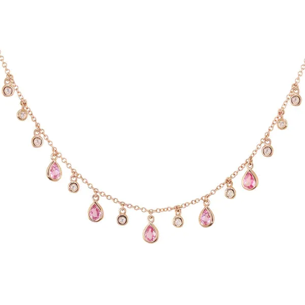 PINK SAPPHIRE AND DIAMOND TEARDROP NECKLACE