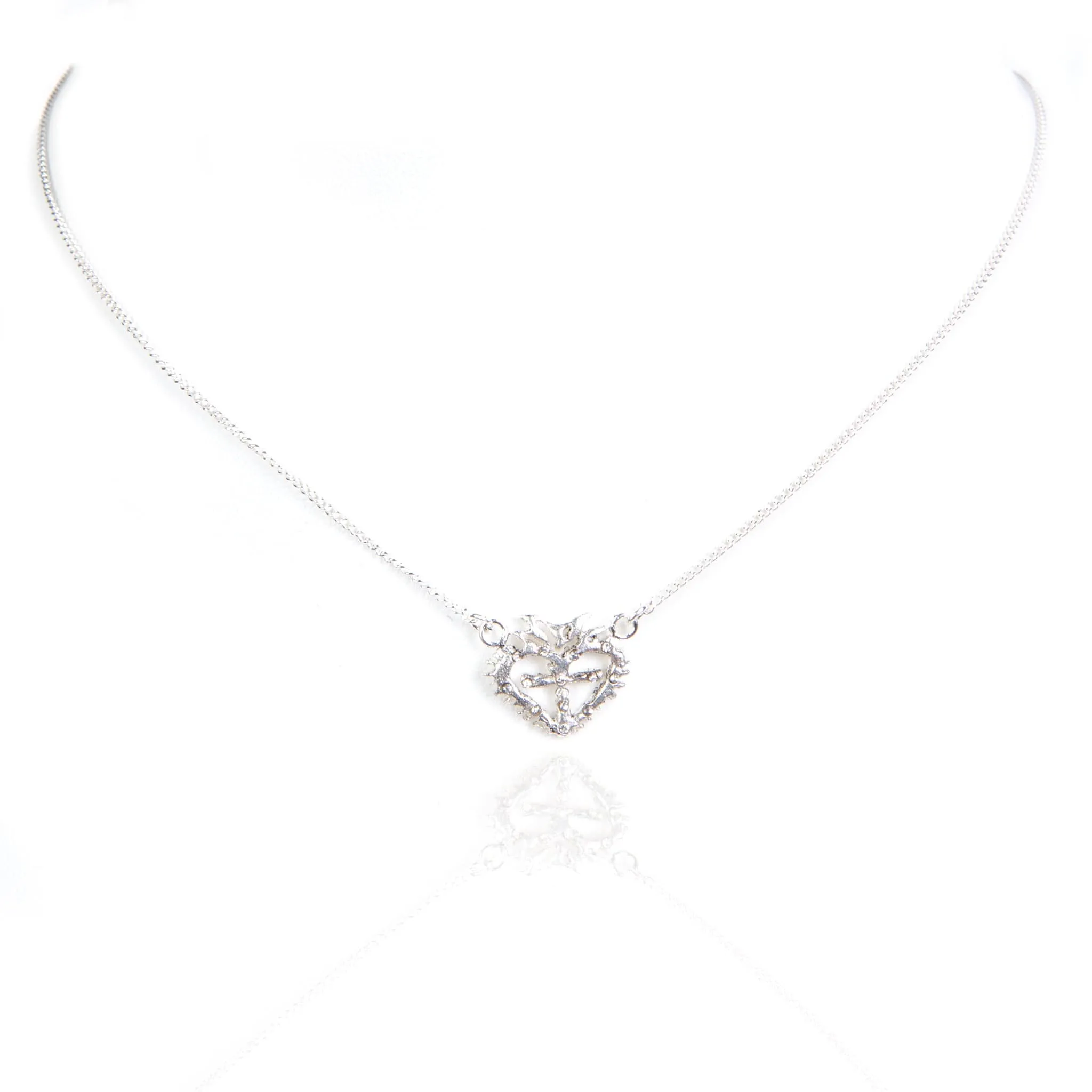 Queen of Hearts Petite Crystal Logo Necklace 14"to 16" - Silver