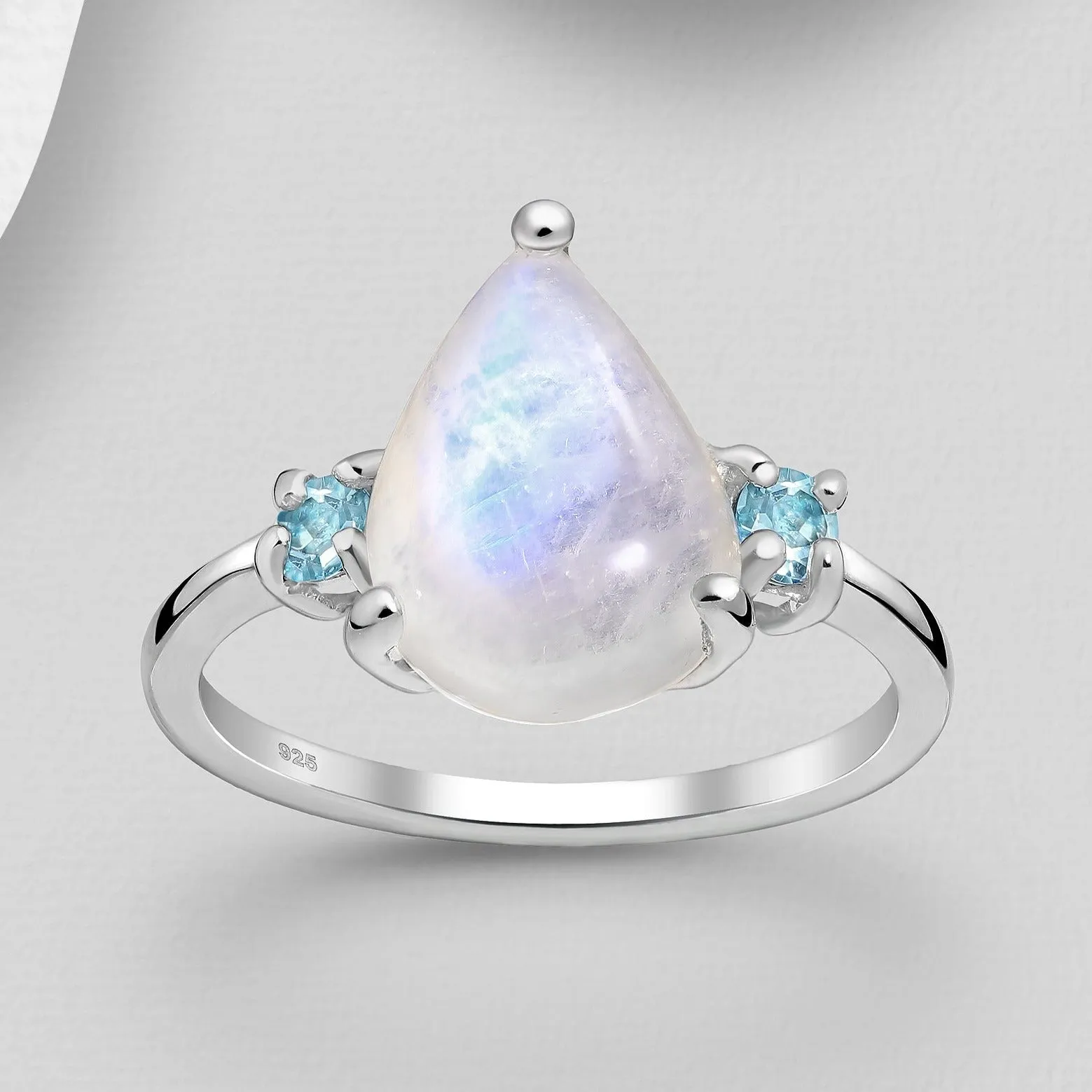 Rainbow Moonstone Silver Ring